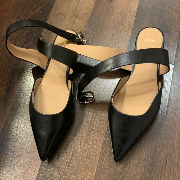 Maje fimea black leather pointed toe mules flats with ankle straps sandals - Picture 4 of 9